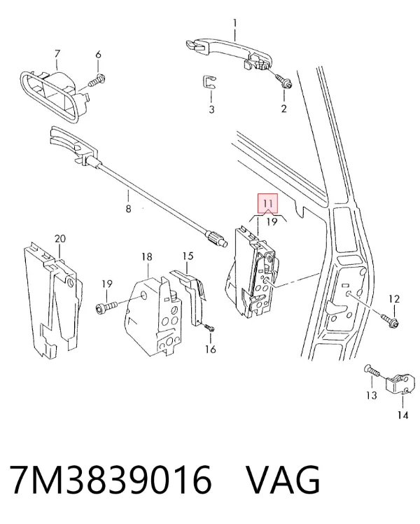 Zamek drzwi tylnych prawych Volkswagen Sharan I