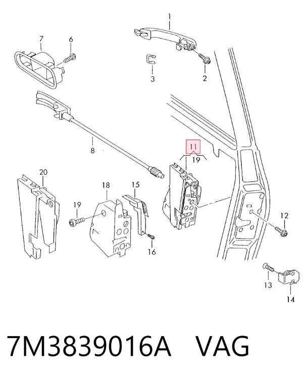 Zamek drzwi tylnych prawych 7M3839016A VAG
