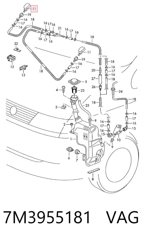 Dysza spryskiwacza szyby przedniej 7M3955181 VAG