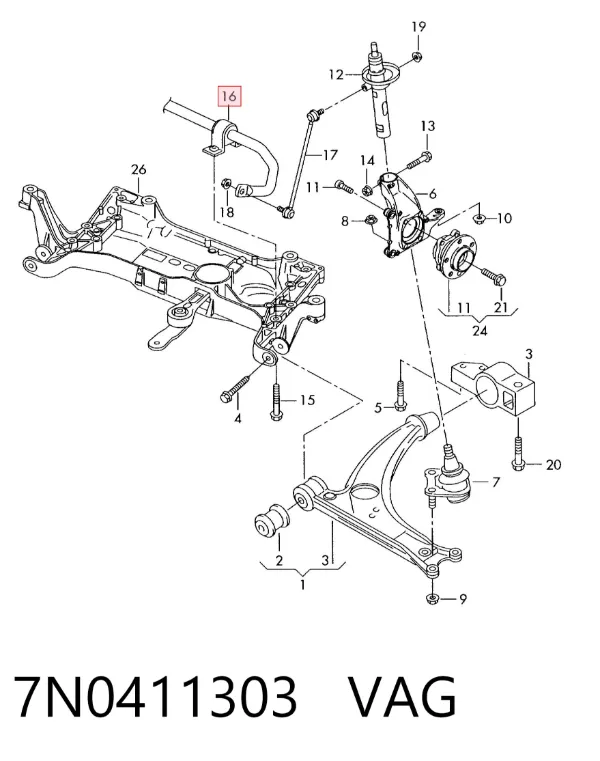Stabilizator przedni 7N0411303 VAG