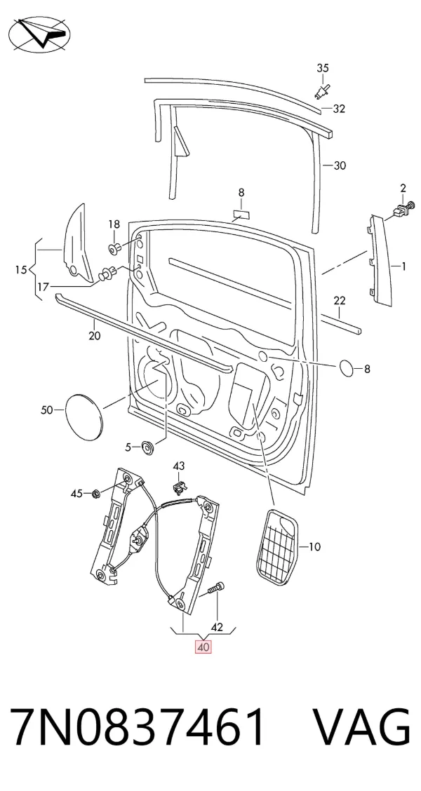 Mechanizm podnoszenia szyby drzwi przednich lewych 7N0837461 VAG