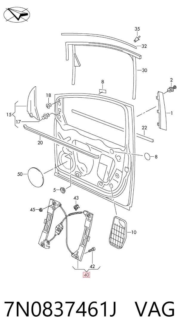 Mechanizm podnoszenia szyby drzwi przednich lewych 7N0837461J VAG