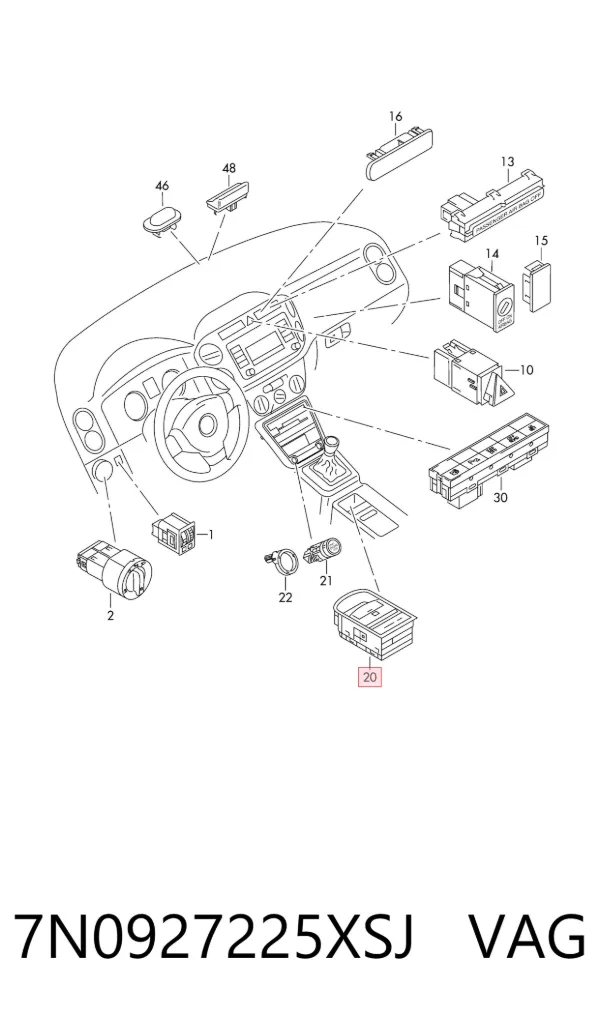 Przycisk elektromechanicznego hamulca postojowego (ręcznego) 7N0927225XSJ VAG
