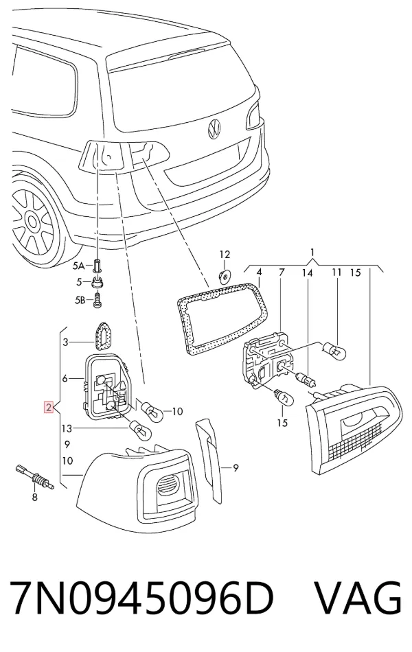 Lampa zespolona tylna prawa zewnętrzna 7N0945096D VAG