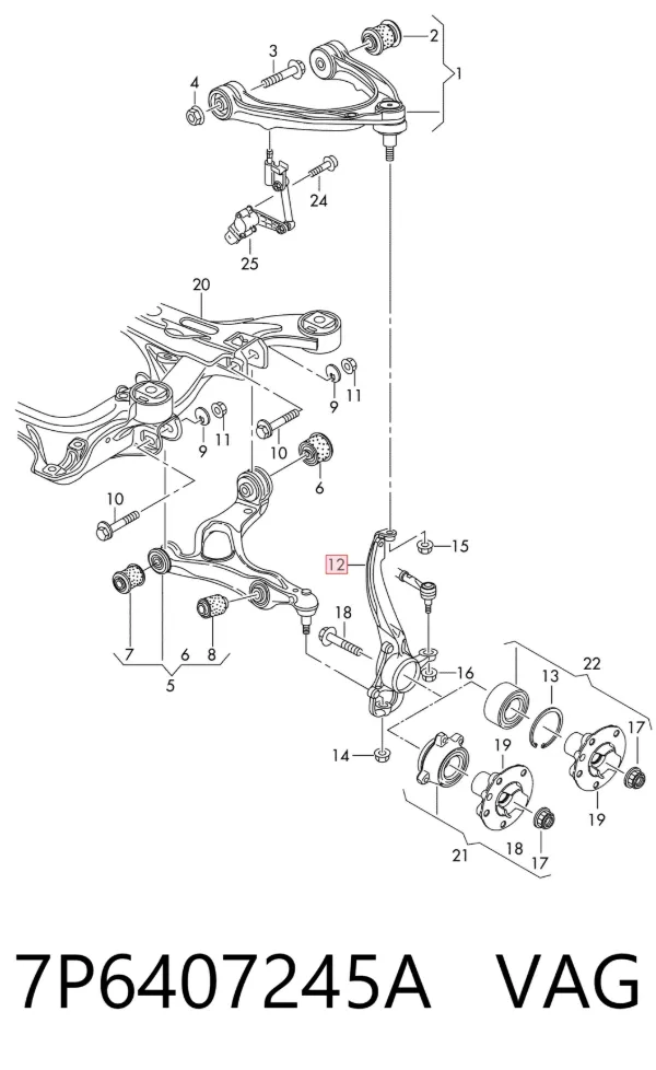Czop (zwrotnica) przedni lewy 7P6407245A VAG