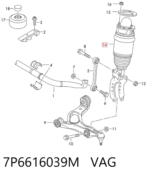 Amortyzator przedni lewy 7P6616039M VAG