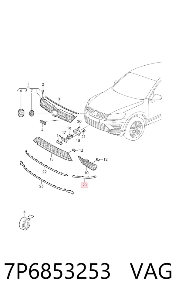 Listwa ochronna zderzaka przedniego lewa 7P6853253 VAG
