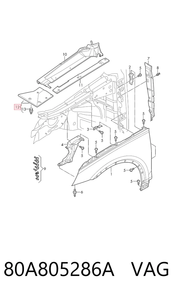 Uszczelniacz błotnika 80A805286A VAG