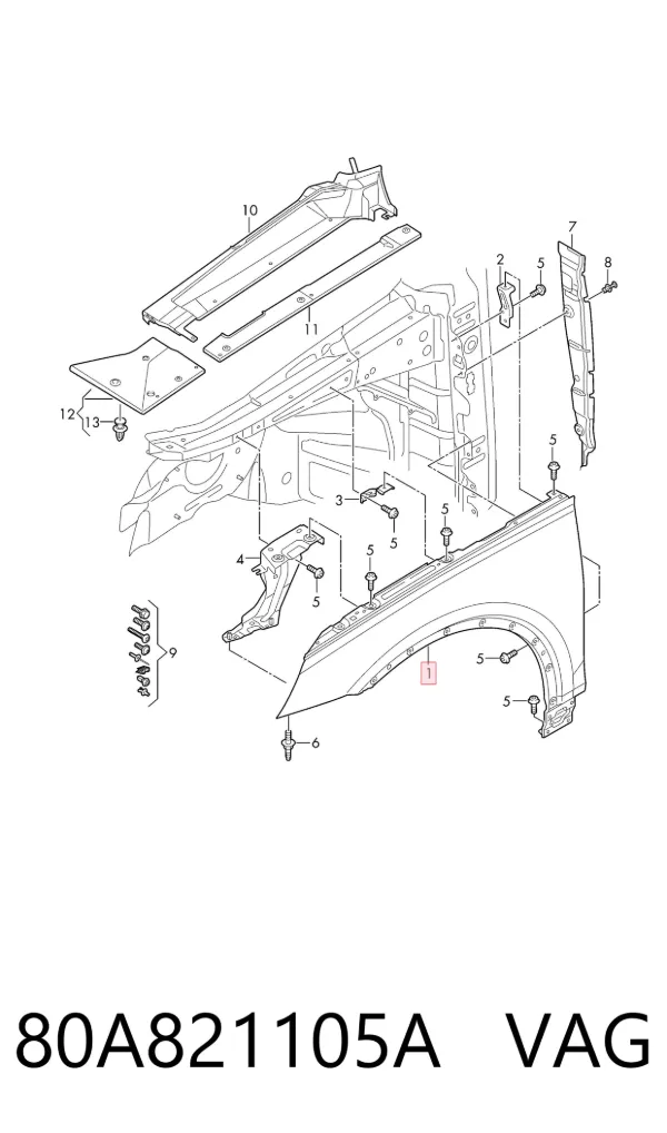 Błotnik przedni lewy 80A821105A VAG