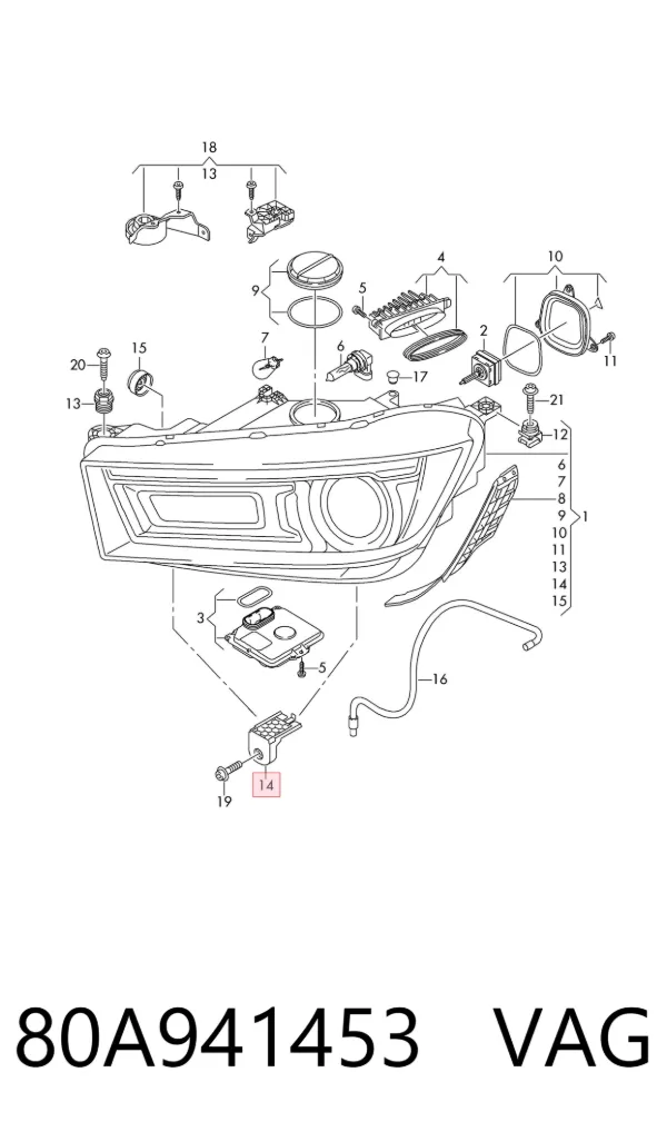 Wspornik (adapter) mocowania reflektora przedniego prawego 80A941453 VAG
