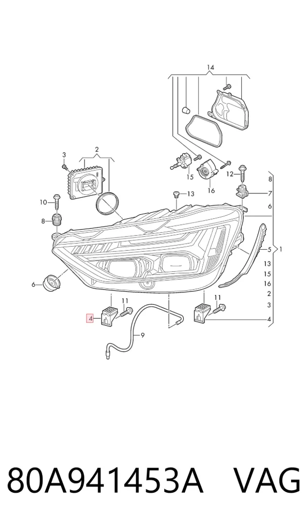 Wspornik (adapter) mocowania reflektora przedniego 80A941453A VAG