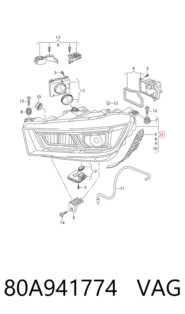 Reflektor prawy 80A941774 VAG