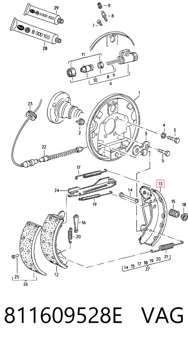 Klocki hamulcowe tylne bębnowe 811609528E VAG