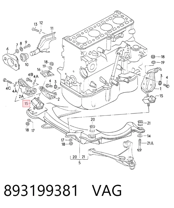 Poduszka (podpora) silnika lewa 893199381 VAG