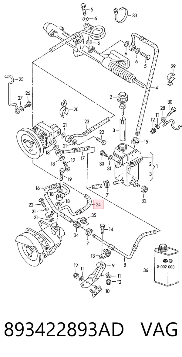 Przewód hydraulicznego układu wspomagania wysokiego ciśnienia, od pompy do maglownicy (mechanizmu) Audi 90 B3