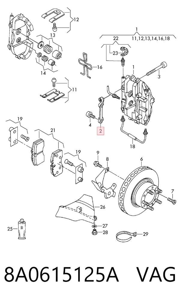 Jarzmo zacisku hamulcowego przedniego 8A0615125A VAG