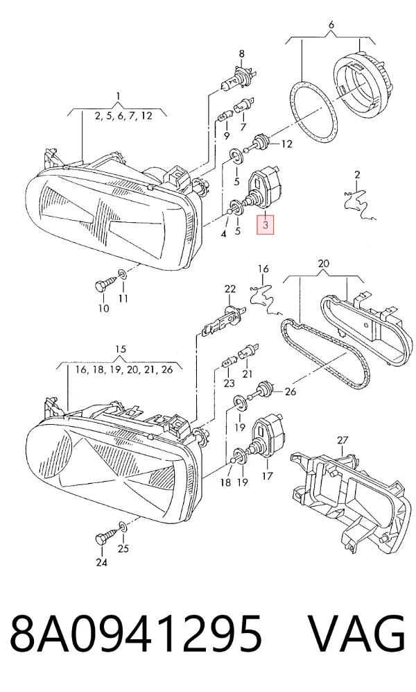 Korektor swiatel 8A0941295 VAG