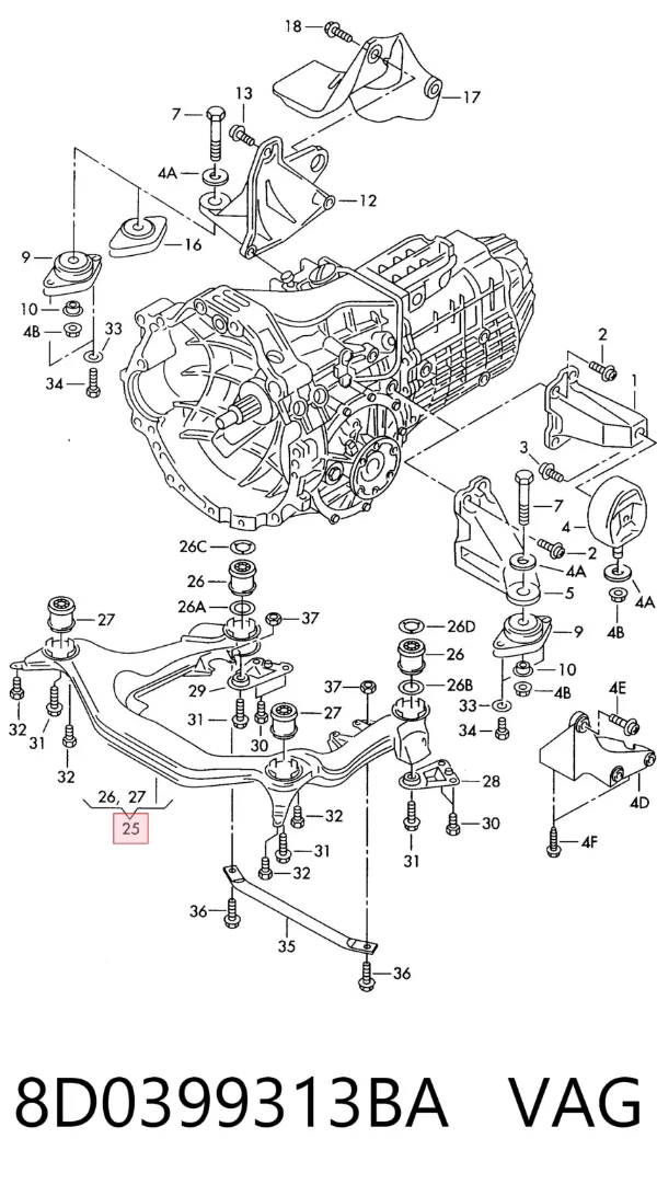 Korpus osi przedniej 8D0399313BA VAG