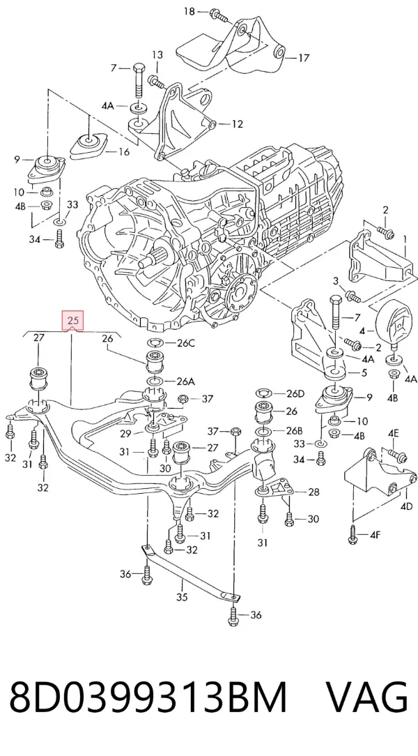 Korpus osi przedniej 8D0399313BM VAG
