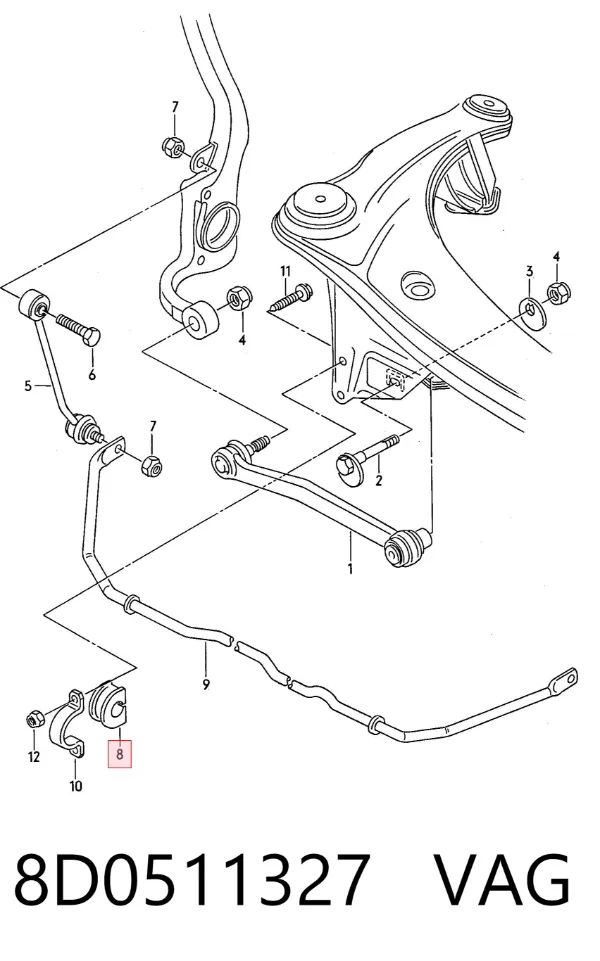 Tuleja stabilizatora tylnego 8D0511327 VAG