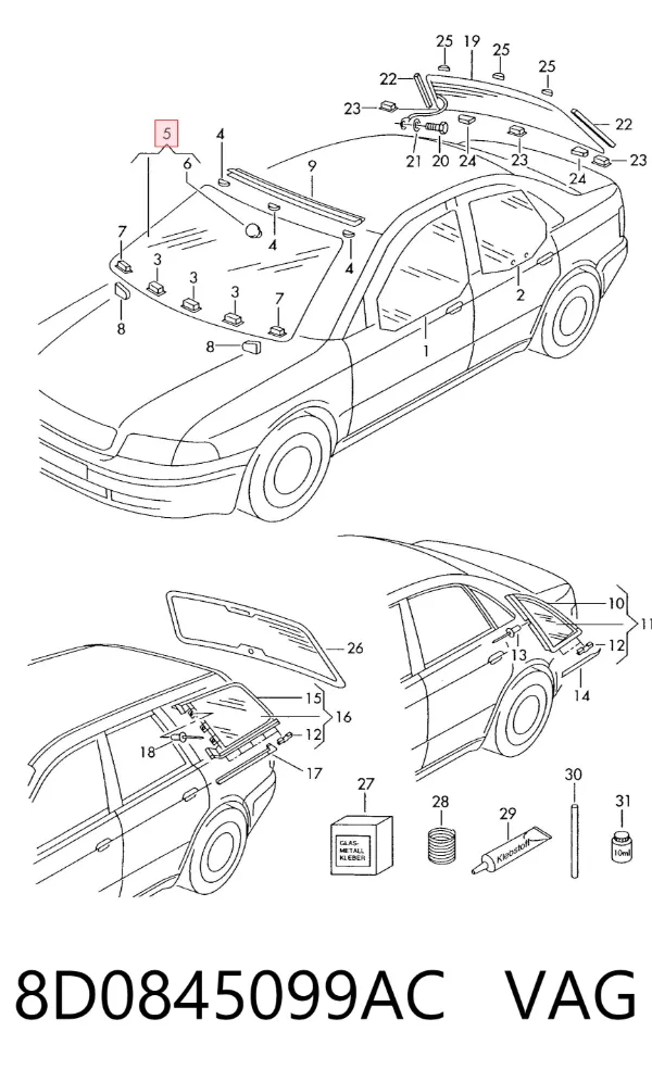 Szyba przednia Audi A4 B5