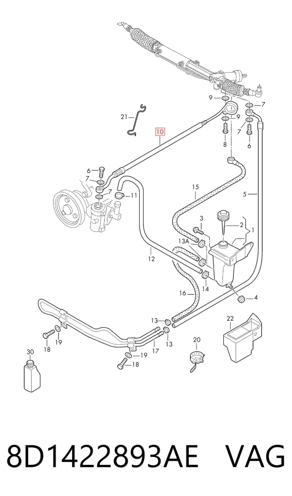 Przewód hydraulicznego układu wspomagania wysokiego ciśnienia, od pompy do maglownicy (mechanizmu) 8D1422893AE VAG