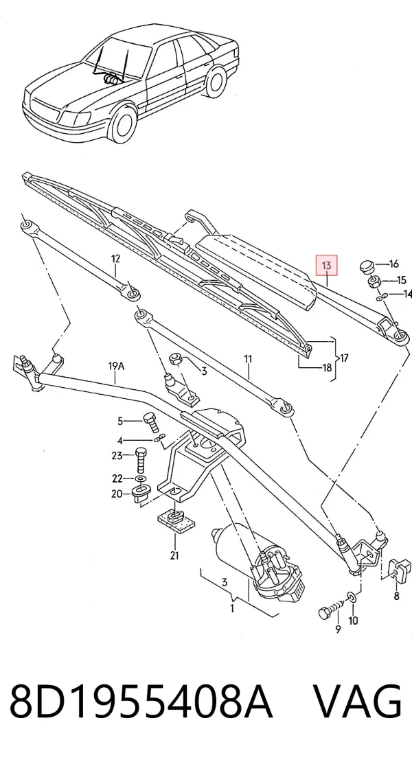 Ramię wycieraczki szyby przedniej Audi A4 B5