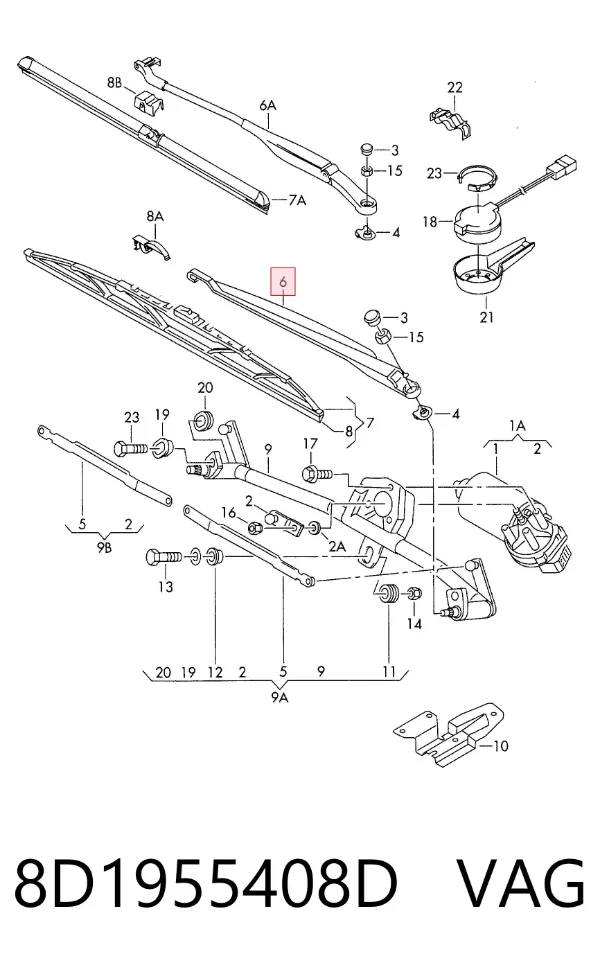 Ramię wycieraczki szyby przedniej Audi A4 Avant B5