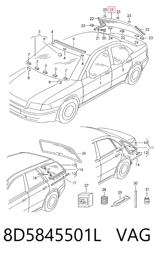 Szyba tylna Audi A4 B5