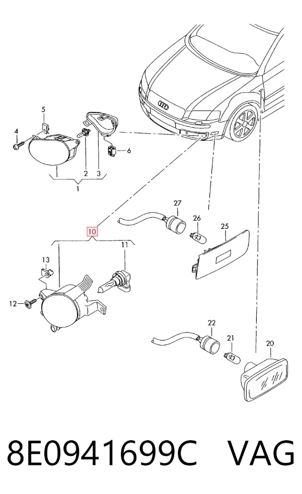 Lampa przeciwmgielna lewa 8E0941699C VAG