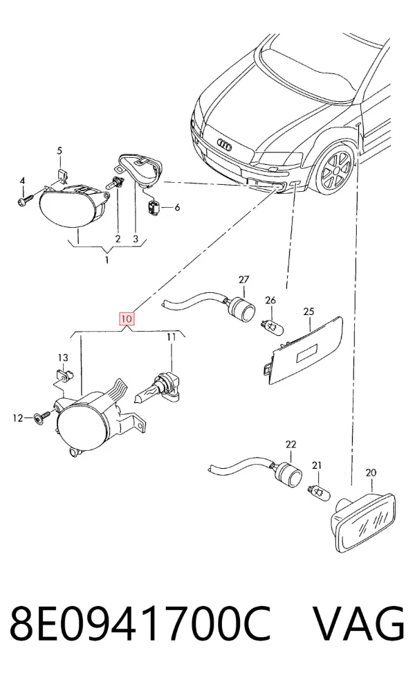 Lampa przeciwmgielna prawa 8E0941700C VAG
