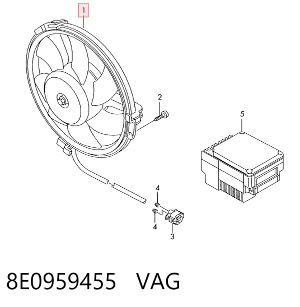 Wentylator elektryczny układu chłodzenia kompletny (silnik+wirnik) 8E0959455 VAG