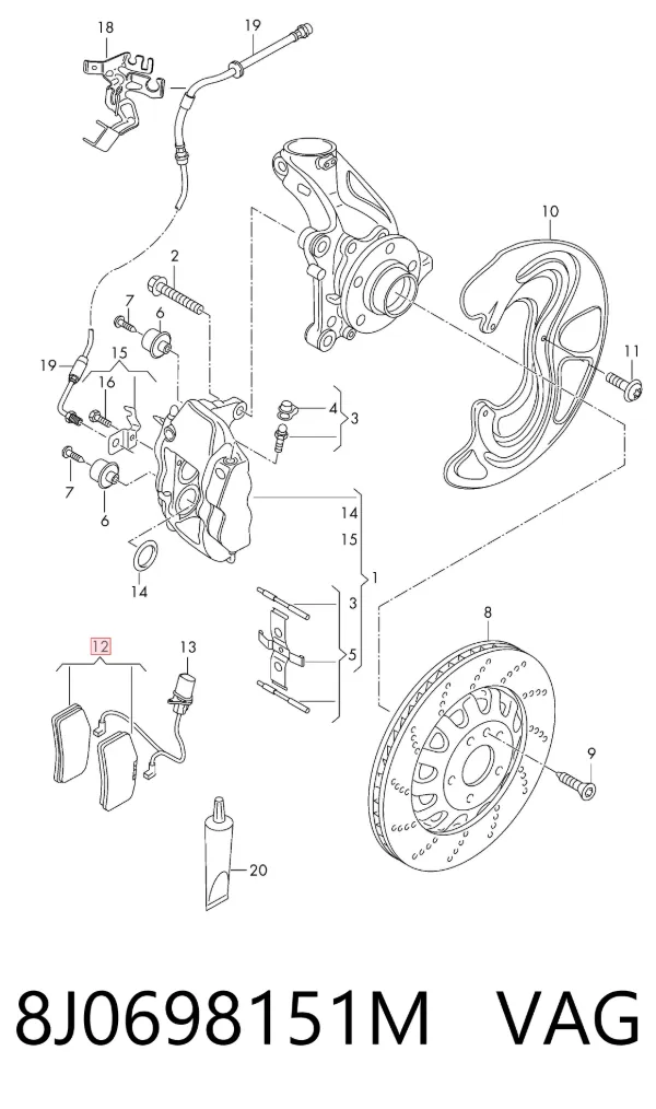 Klocki hamulcowe przednie tarczowe 8J0698151M VAG