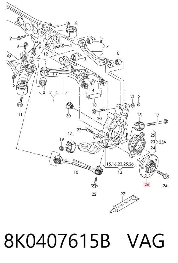 Piasta przednia 8K0407615B VAG