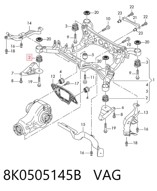 Silentblock tylnej belki 8K0505145B VAG