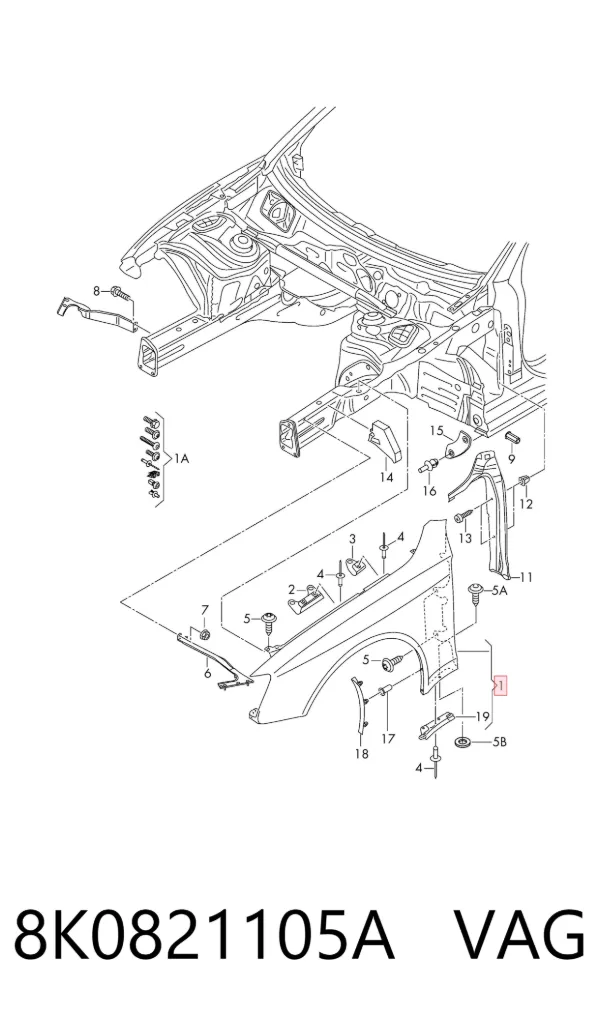 Błotnik przedni lewy 8K0821105A VAG