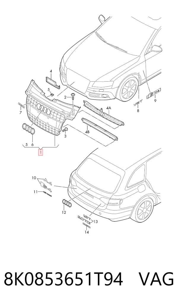 Atrapa chłodnicy 8K0853651T94 VAG