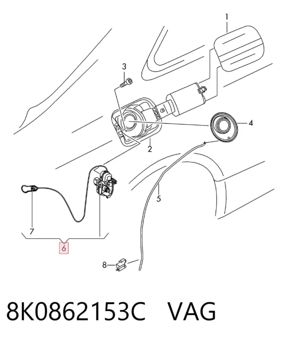 Zamek klapki wlewu paliwa = siłownik klapki wlewu paliwa 8K0862153C VAG