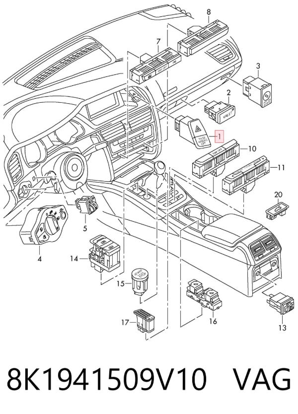 Przycisk włączania światła awaryjnego Audi A5 Sportback