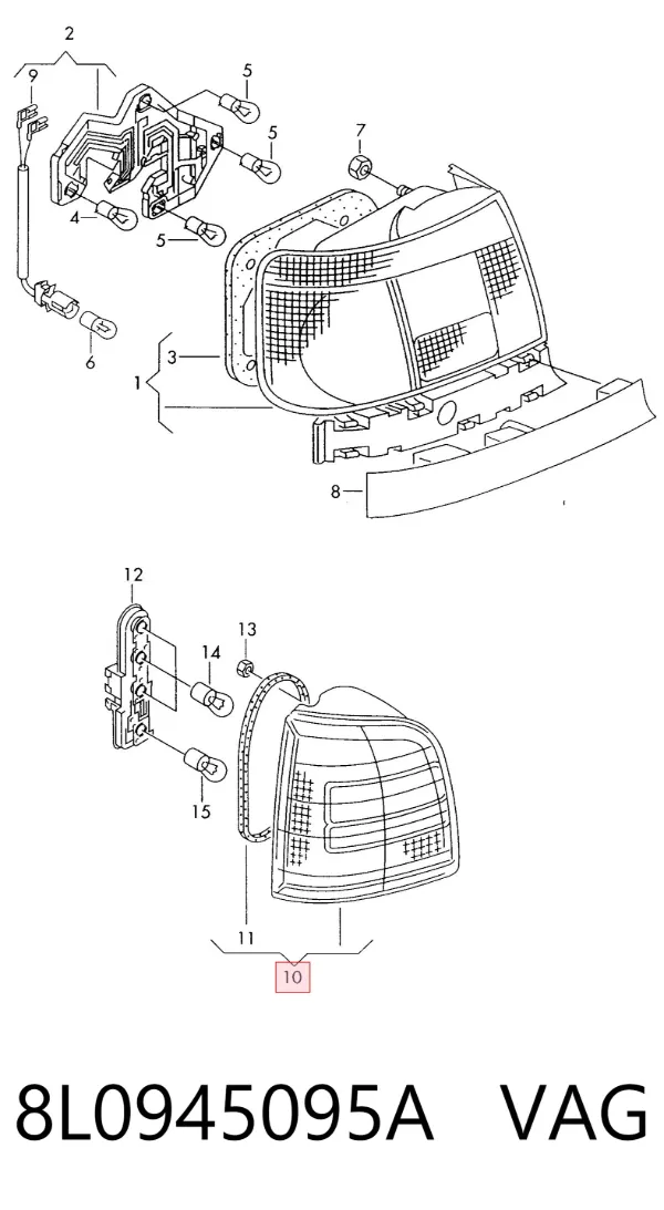 Lampa zespolona tylna lewa 8L0945095A VAG