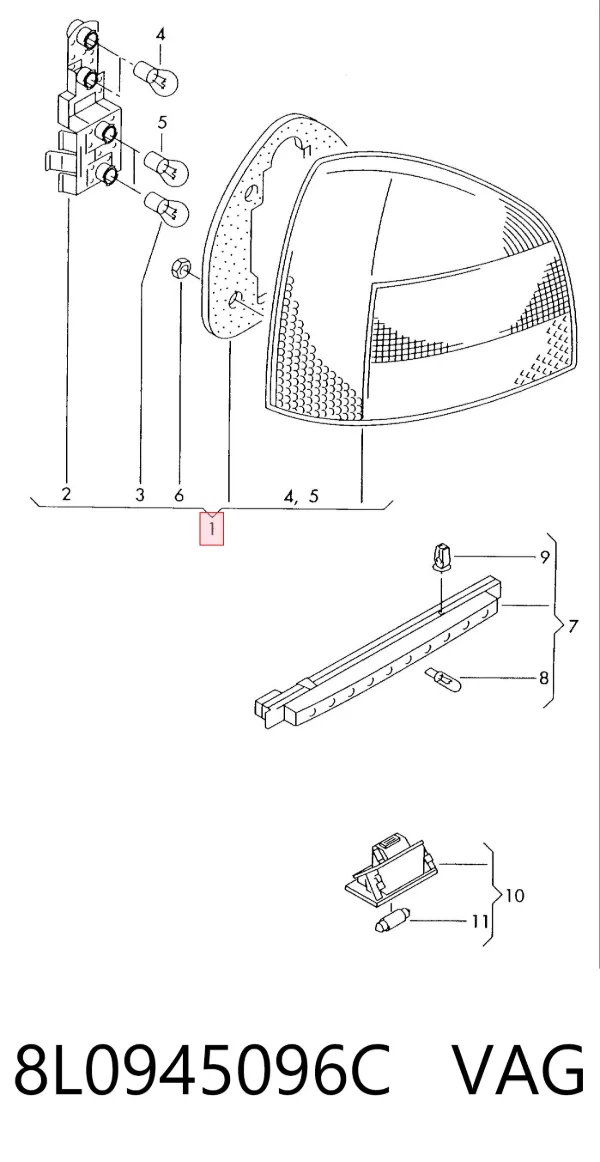 Lampa zespolona tylna prawa 8L0945096C VAG