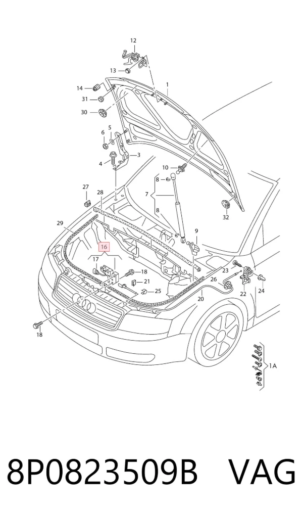 Zamek maski 8P0823509B VAG