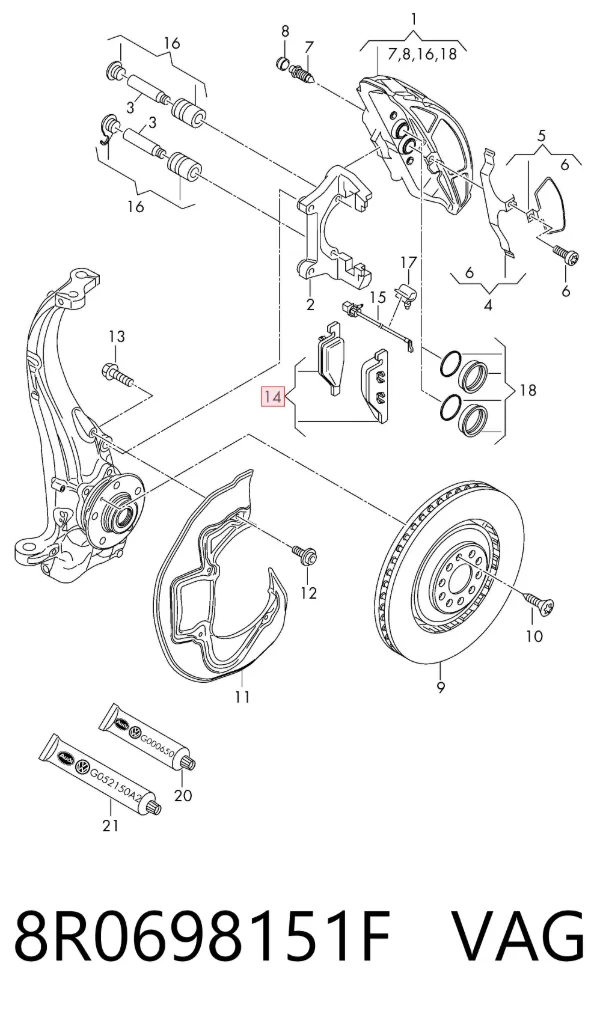 Klocki hamulcowe przednie tarczowe 8R0698151F VAG