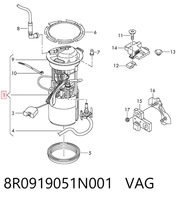 Moduł pompy paliwowej z czujnikiem poziomu paliwa 8R0919051N001 VAG