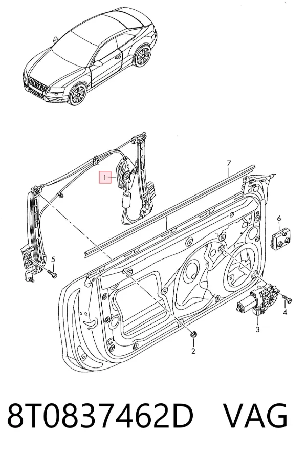 Mechanizm podnoszenia szyby drzwi przednich prawych 8T0837462D VAG