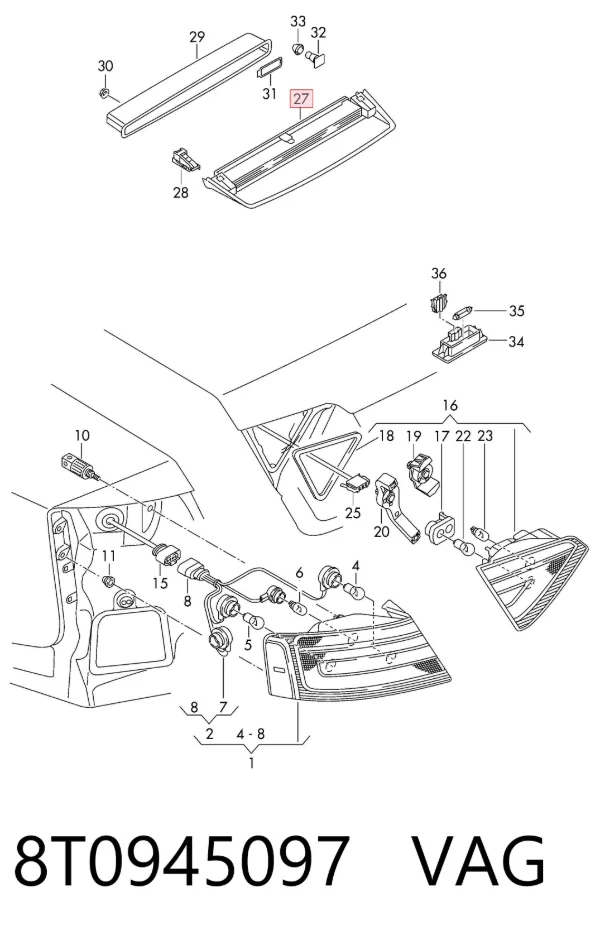 Lampa stop tylna dodatkowa Audi A5 8T3