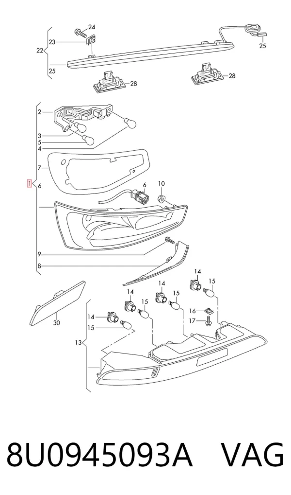 Lampa zespolona tylna lewa 8U0945093A VAG