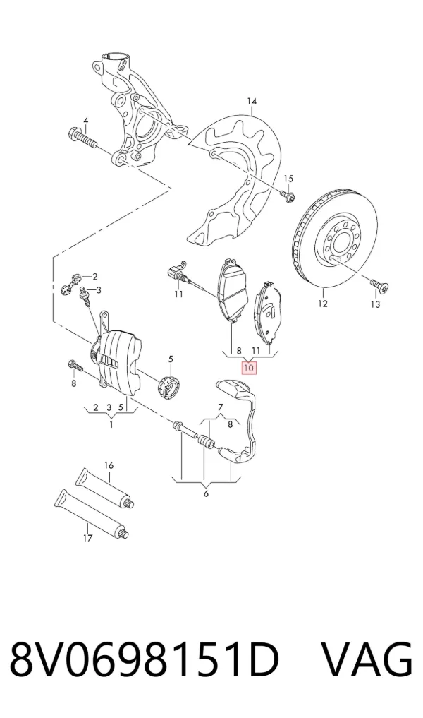 Klocki hamulcowe przednie tarczowe 8V0698151D VAG
