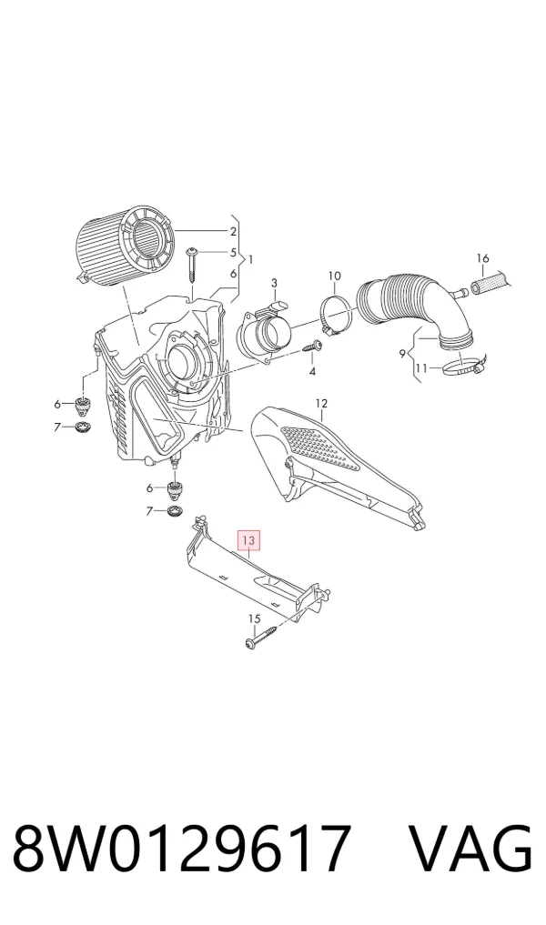 Wlot powietrza do filtra powietrza 8W0129617 VAG