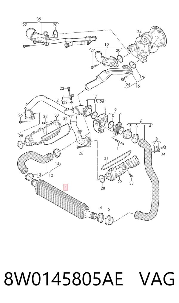 Przewód (króciec) intercoolera 8W0145805AE VAG